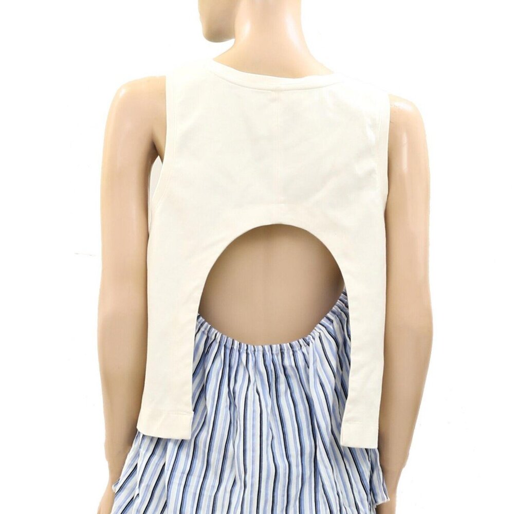 By Anthropologie Open-Back Twofer Tank Top Striped Ruffle Sleeveless S 271209 - Picture 5 of 9